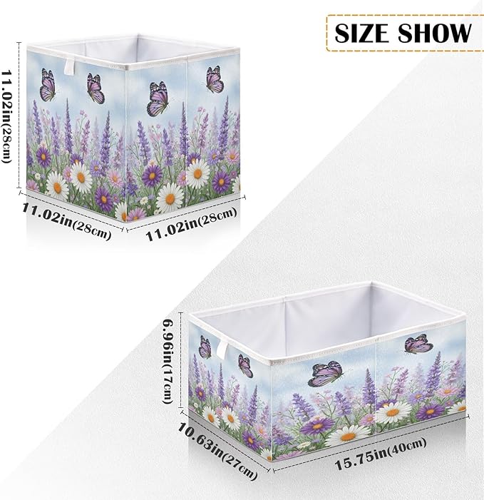 Bolaz Spring Wild Flowers Purple Butterfly Closet Organizers Storage Cubes Storage Bins Shelf Baskets Containers for Home Room Office,Rectangle