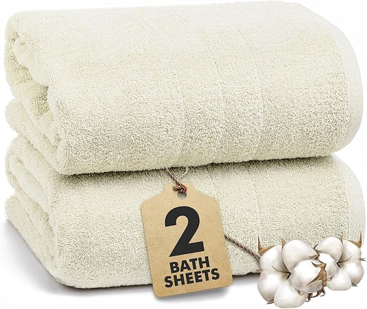 Bath Sheets – Extra Large Bathroom Sheet Set – Pack of 2 Jumbo Towels Ivory (71x35in) – 100% Cotton Soft Quick Dry Large Bath Towels for Adults Hotel Spa Bathroom Use