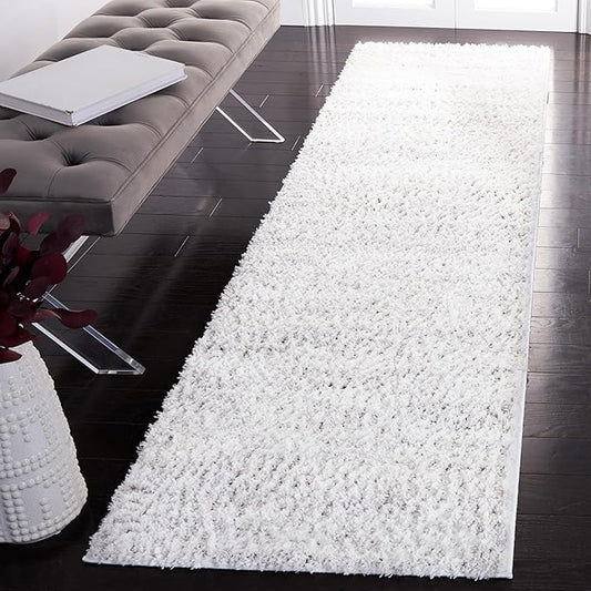SAFAVIEH Berber Shag Collection Runner Rug - 2'3" x 6', Ivory & Light Grey, Non-Shedding & Easy Care, 1.2-inch Thick Ideal for High Traffic Areas in Living Room, Bedroom (BER563F)