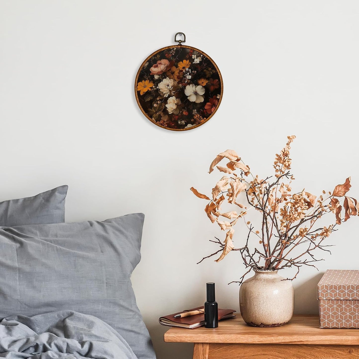 Botanical Round Wall Art — Neutral Mid-Century Print, 10"