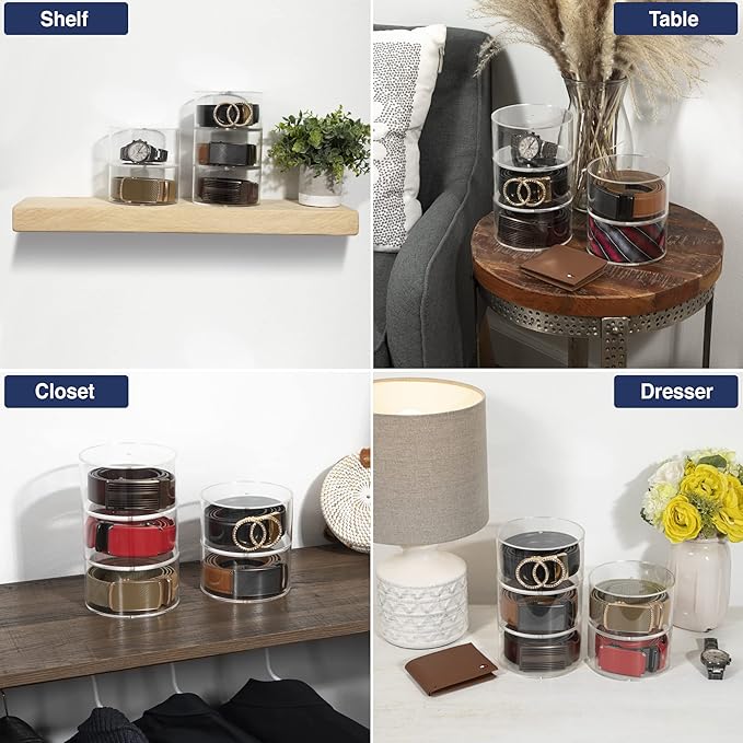 Acrylic Belt Organizer, 15 Layer Belt Holder for Closet or Drawer, Display for Men’s and Women’s Belts, Jewelry, and Watches