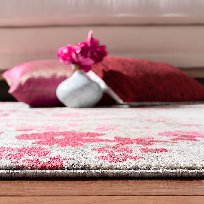 SAFAVIEH Monaco Collection Runner Rug - 2'2" x 6', Ivory & Pink, Floral Design, Non-Shedding & Easy Care, Ideal for High Traffic Areas in Living Room, Bedroom (MNC205R)