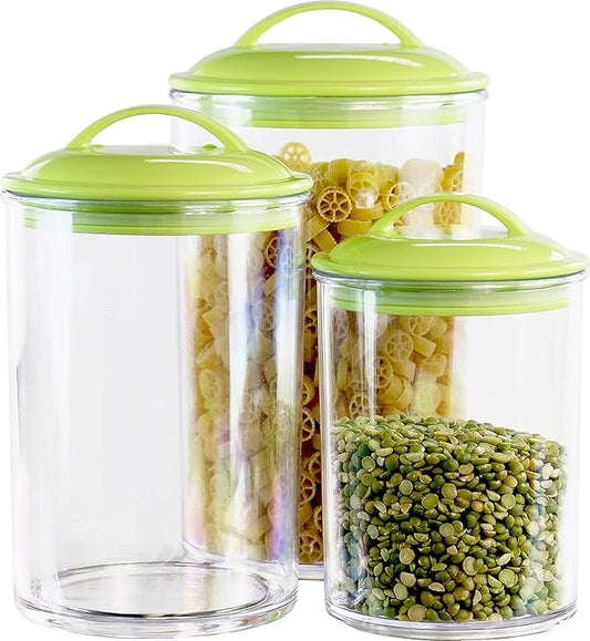Food Storage Containers, BPA Free Airtight Canisters for Cereal, Pasta, Sugar, Coffee, Flour, Cookies, Loose Tea, for Kitchen Organization, Set of 3 by Reston Lloyd, Lime