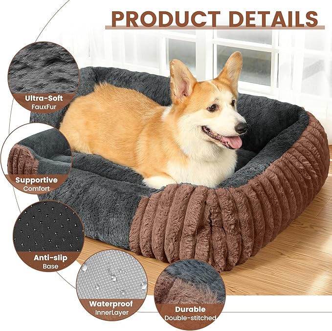 Dog Beds for Small Dogs 28x20 Inch, Comfort-Sided Orthopedic Dog Bed Couch with Breathable Shredded Memory Foam, Faux Rabbit Fur Pet Bed, Non-Detachable, Non-Slip, Machine Washable