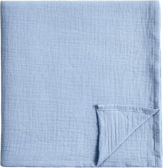 Meracorallo Muslin Swaddle Blanket, 100% Cotton Receiving Blanket Soft and Breathable Swaddle Wrap for Baby Boys and Girls, Placid Blue