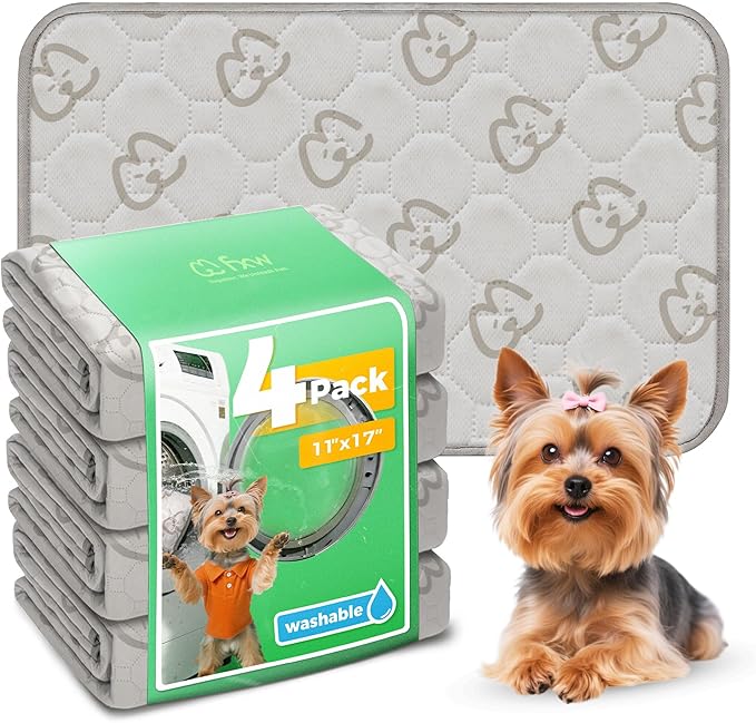 FXW Washable Pee Pads for Dogs, Puppy Pads with Super Absorbent, Specifically Designed for 18inch Cages, 11" x 17" Rectangle, Khaki, 4 Packs