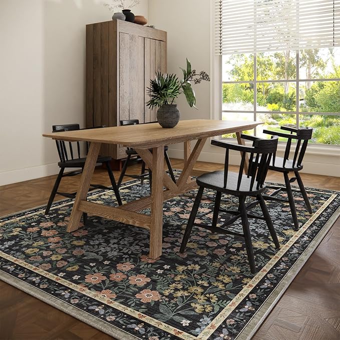 9x12 Rugs for Living Room: Washable Area Rugs for Bedroom Vintage Stain Resistant Non Slip Low Pile Large Carpet Rug for Kitchen Dining Room Farmhouse Kids Room Nursery