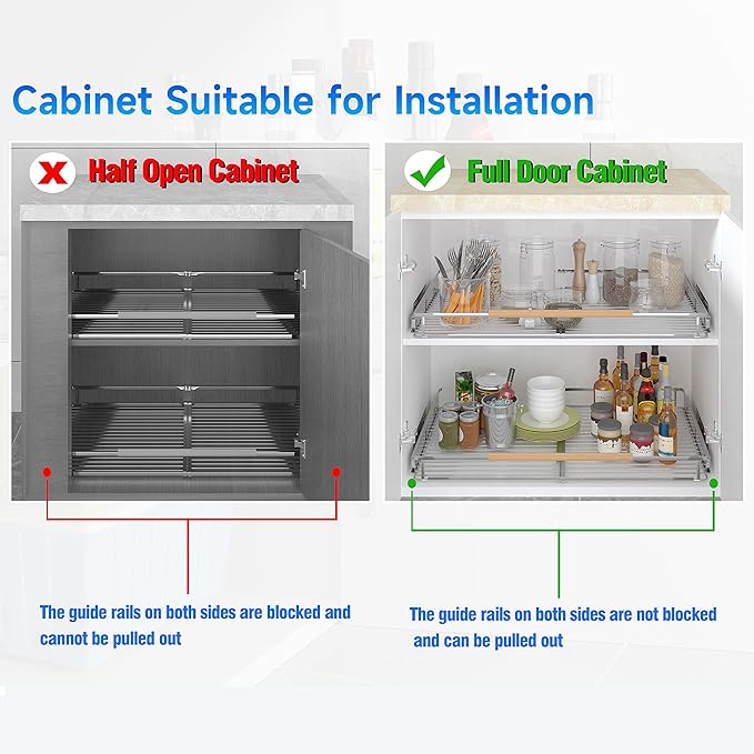 Expandable Pull Out Cabinet Organizer,17.1~28" W x 22.5" D Heavy Duty Slide Out Shelves Adjustable Height Cabinet Pull Out Shelves,Expandable Width Spice Rack Organizer for Kitchen Cabinet