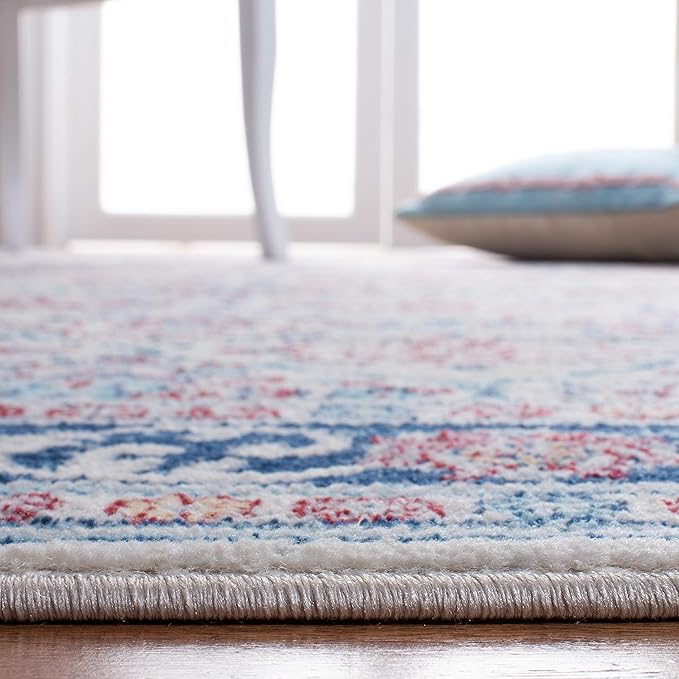 SAFAVIEH Brentwood Collection 4' x 6' Beige / Navy BNT870B Oriental Damask Trellis Non-Shedding Living Room Bedroom Accent Rug