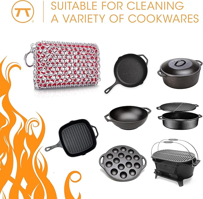 Cast Iron Cleaning Set with Chain Scrubber and Cast Iron Seasoning Oil