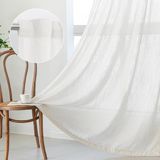 MYSKY HOME 90 Inch Curtains for Sliding Glass Door Windows, Living Room Decoration Natural Drapes Soft Comfortable Touch Farmhouse Country Patio Treatment Set, Beige White, 50" Width, 2 Panels