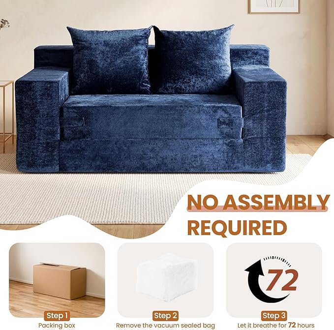 Convertible Sofa Bed, 5 in 1 Small Boneless Couch Pull Out Loveseat Sleeper Sofa,Corduroy Futon Couch Folding Mattress with 4 Pillows for Living Room Bedroom Lounge (No Assembly)