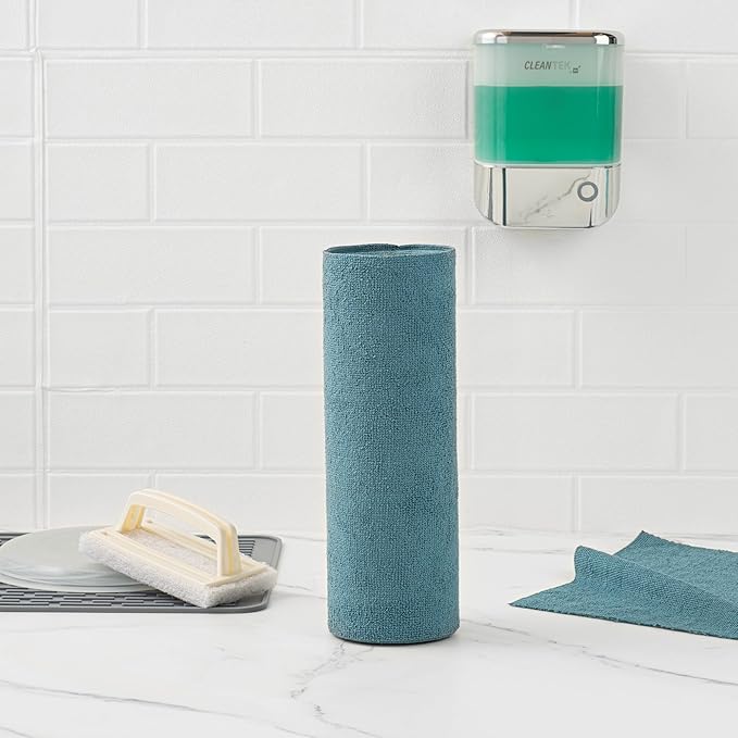 Clean Tek Professional 11.8 x 11.8 Inch Microfiber Towel Rolls, 300 Reusable Towel Rolls - Tear Away, Perforated, Teal Microfiber Cleaning Roll, For All The Cleaning Tasks