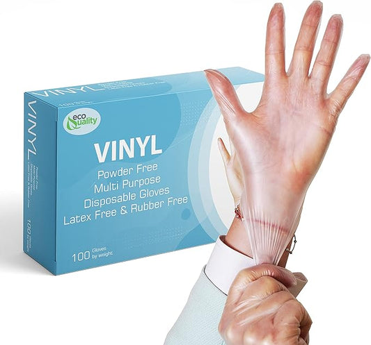 EcoQuality Disposable Vinyl Exam Gloves, Disposable Latex Free Medical Gloves, Non-Sterile, Food Safe, Powder Free, Cleaning, Cooking (2000, X-Large)