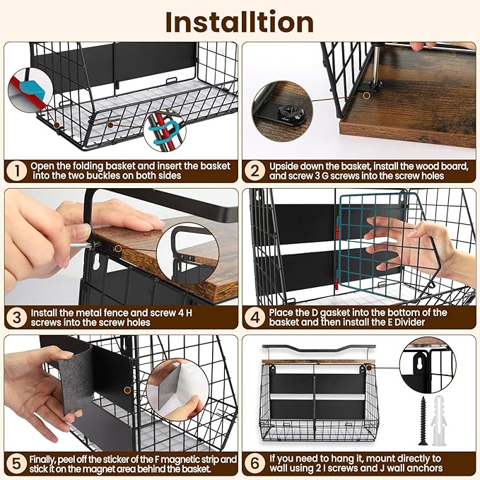 Magnetic Shelf for Fridge with Wood Lid & 4 Hooks, Fruit Potato & Onion Storage Bins, Pantry Organizer & Storage, Large Container Magnetic Spice Rack for Refrigerator, Kitchen Counter & Cabinet