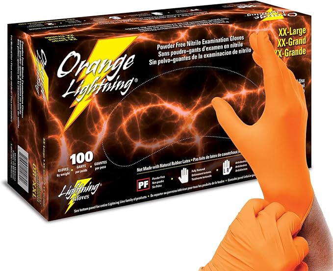 Atlantic Safety Products OR-XXL Orange Lightning Nitrile Gloves 2XL