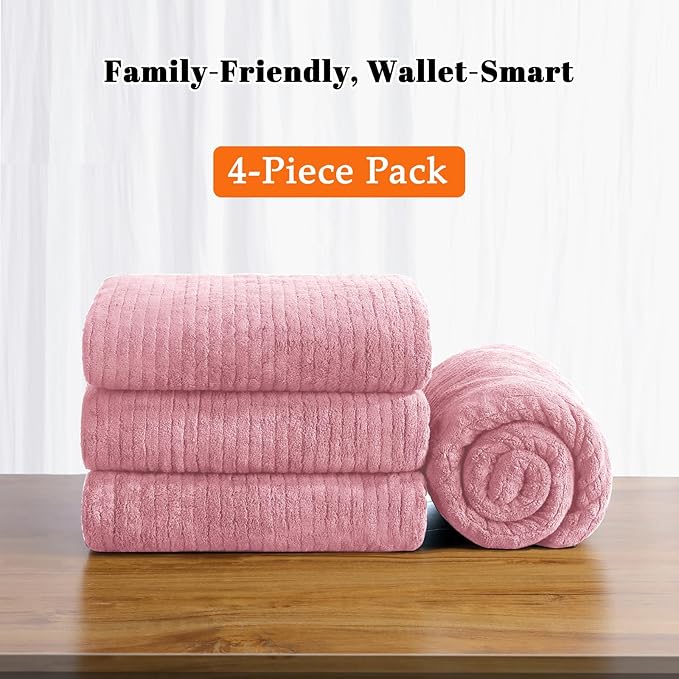 Bath Towels Set of 4 Extra Large 35 x 70 Inches,Luxury Thick High Absorbent and Quick Dry Bath Sheet,Ultra Soft Microfiber,Bathroom,Beach,Yoga,Sport,SPA,Fitness (Pink)
