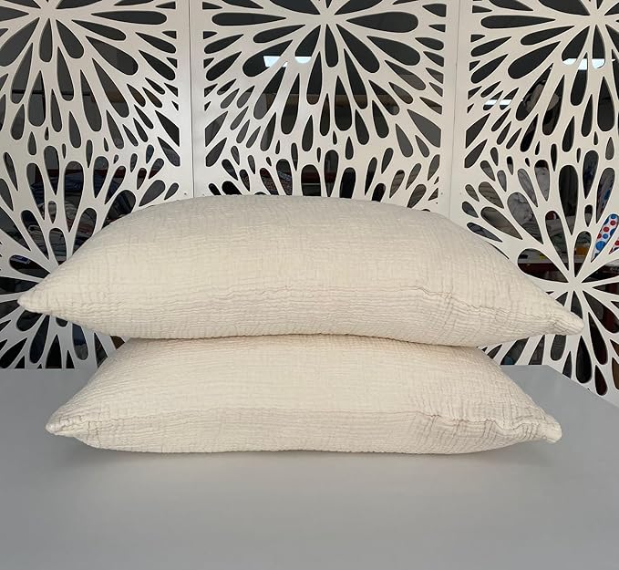 100% Muslin Cotton Pillow Shams, 4 Layers Soft Turkish Cotton Pillowcases, Pillowcase ONLY – No Blanket or Bedspread Included, Ivory (Two King Pillowcases 20x35)