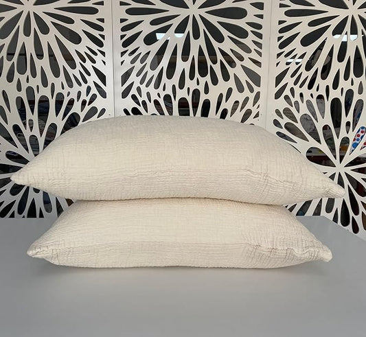 100% Muslin Cotton Pillow Shams, 4 Layers Soft Turkish Cotton Pillowcases, Pillowcase ONLY – No Blanket or Bedspread Included, Ivory (Two King Pillowcases 20x35)