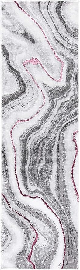 SAFAVIEH Craft Collection Runner Rug - 2'3" x 10', Grey & Wine, Modern Abstract Marble Pattern Design, Non-Shedding & Easy Care, Ideal for High Traffic Areas in Living Room, Bedroom (CFT819S)