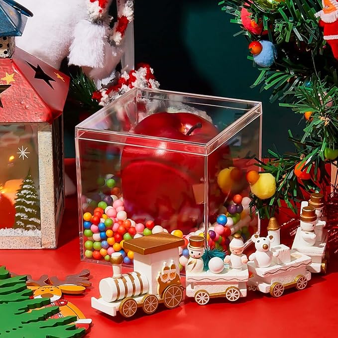 Blulu 8 Pcs Clear Acrylic Box with Lid Plastic Jewelry Mini Storage Box Mini Cube Containers for Candy and Tiny Jewelry Easter Party Favor(3.9 x 3.9 x 3.9 Inch,Classic Style)