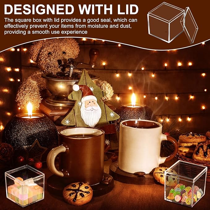 Tuanse 150 Pcs Acrylic Box with Lid Clear Small Acrylic Box Plastic Square Cube with Lid Mini Containers Display 2.2 x 2.2 x 2.2 Inch for Candy Pill Tiny Jewelry Toys Gifts