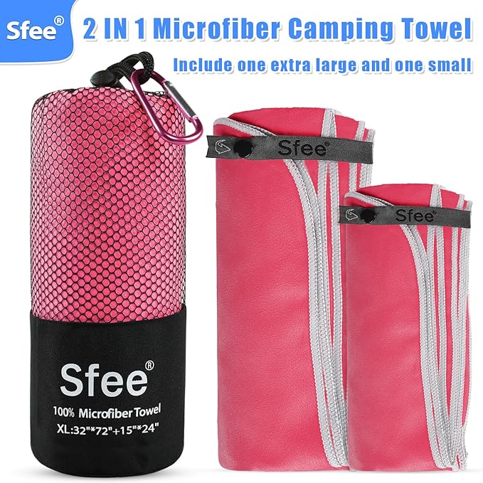 2 Pack Microfiber Travel Towel, Quick Dry Towel Camping Towel Large Beach Towel Super Absorbent Compact Lightweight Sports Towel Gym Towel Set for Beach, Gym, Hiking, Pool, Backpacking,Bath,Yoga