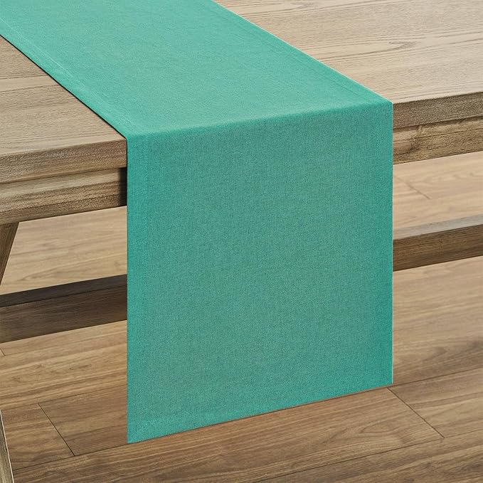 ZeeMart Basic Linen Style Table Runner, 14 x 108 Inch Teal Chambray, Rustic Farmhouse Teal Table Runners 108 Inches Long, Everyday Polyester Table Runner - Machine Washable & Easy Care