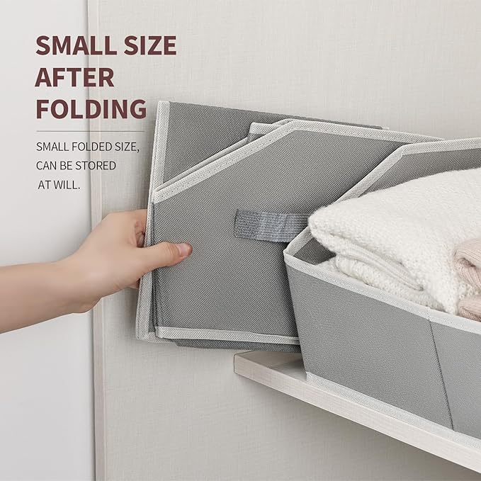 Trapezoid Closet Shelf Organizer - Large Baskets for Organizing, Fabric Storage Cubes for Shelves, Storag Organizers Bins for Clothes, Blankets, 3 Pack, Grey