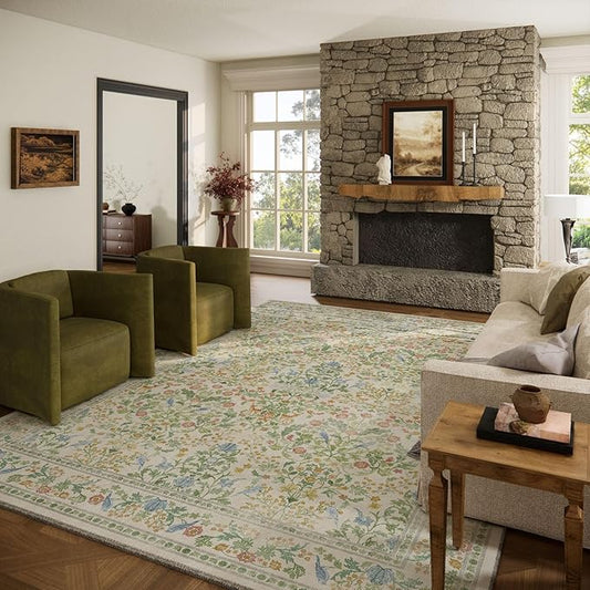 8x10 Area Rugs for Living Room: Washable Bedroom Rug Stain Resistant Non Slip Low Pile Lightweight Soft Carpets for Dining Room Kitchen Nursery Kids Room Farmhouse Living Room Indoor