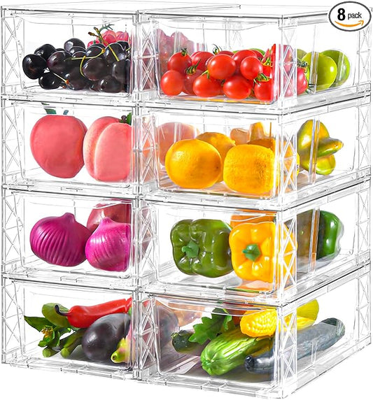 8 Pack Acrylic Storage Drawers, Clear Stackable Storage Drawers, Acrylic Organizers Drawers for Under Sink, Pantry, Bathroom, AcrylicStorage Containers for Makeup Organizers Cosmetic Display, Medium