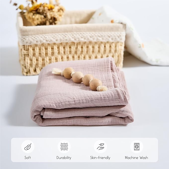 Meracorallo Muslin Swaddle Blanket, 100% Cotton Receiving Blanket Soft and Breathable Swaddle Wrap for Baby Boys and Girls, Blush