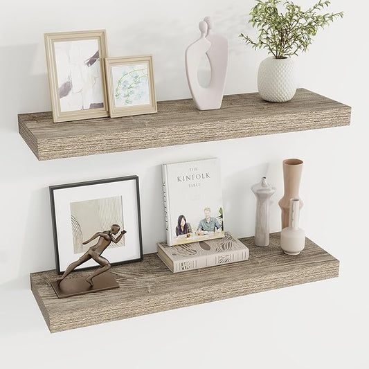 Dreamland 30 Inches Floating Shelves for Wall,8 Inch Deep Floating Shelves Set of 2, Large Display & Storage Shelf, Wall Shelf for Bathroom Bedroom Living Room Kitchen Office,Grey