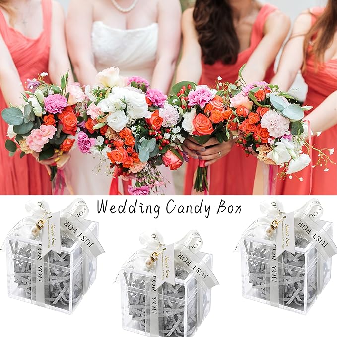 KissYou Acrylic Box Clear Boxes with Lids 12 Packs Candy Box Wedding Birthday Easter Party Favor Display Square Cube Decoration Boxes