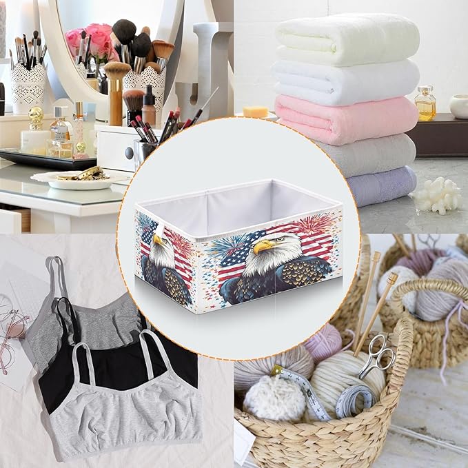 Bald Eagle Fireworks American Flag Closet Organizers Storage Cubes Storage Bins Shelf Baskets Containers for Home Room Office,Rectangle