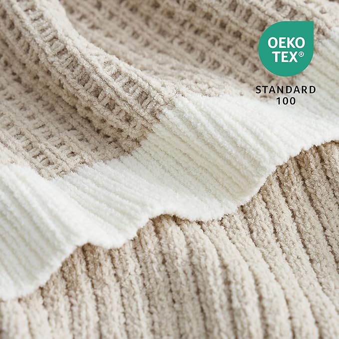 Amélie Home Chenille Throw Blanket, Soft Cozy Waffle Throw for Couch & Sofa, Warm Yet Lightweight, Breathable All-Season Throws for Women Men, Housewarming, Birthdays, 60"x80", Beige