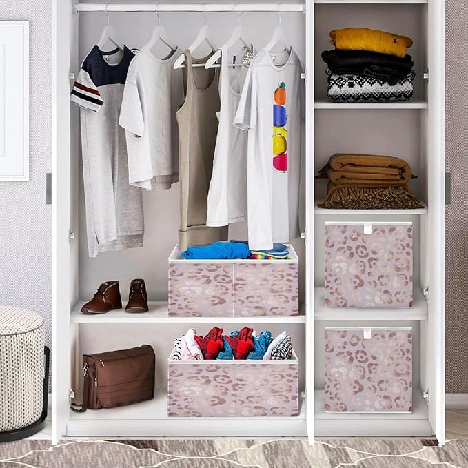 Bolaz Leopard Print Cheetah Rose Gold Closet Organizers Storage Cubes Storage Bins Shelf Baskets Containers for Home Kids Room Toys Office,Rectangle