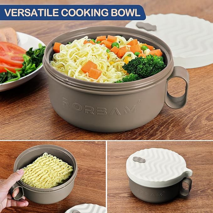 Ramen Cooker,Microwave Ramen Bowl,Ramen Noodle Bowl 48 oz, College Dorm Room Essentials for Girls for Boys, Apartment Essentials, BPA-Free. (beige)