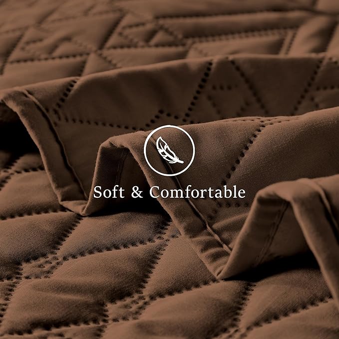 akkialla Full/Queen Size Quilt Bedding Set,Brown Lightweight Microfiber Soft Bedspread,Modern Style Geoetric Pattern Coverlet Set for All Seasons,3 Piece(1 Quilt,2 Pillow Shams)
