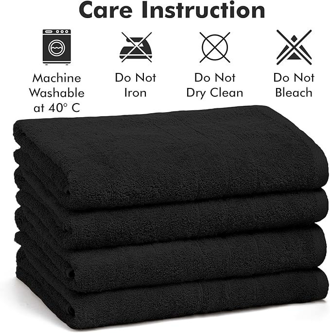 Bath Towels Set of 4 – 100% Cotton Black Extra Large Towels for Bathroom, Spa Use (55x28 in) – Super Soft and Quick Dry Large Bath Sheets for Adults