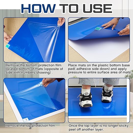 Nuanchu Adhesive Mat Pad Include 1 Sticky Non Slip Base Pad 2 Tacky Dust Mats Construction of 30 Sheets (60 Sheets Total) for Clean Room Science Lab Matting Laboratory Hospital(Blue,18x36 Inches)