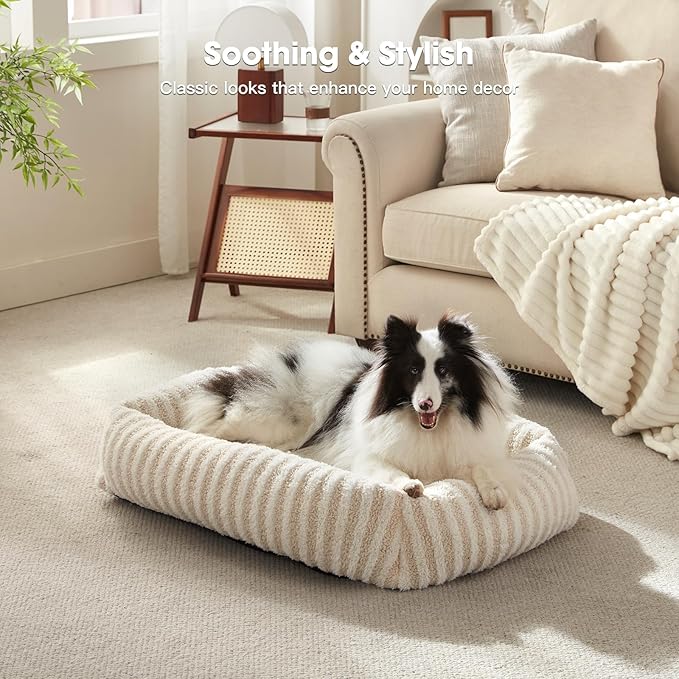 MIXJOY Small Dog Beds for Small Dogs, Washable Dog Bed with Removable Cover, Rectangle Calming Pet Beds, Warming Soft Sleeping Puppy Bed with Non-Slip Bottom, 20"x19"x6", White