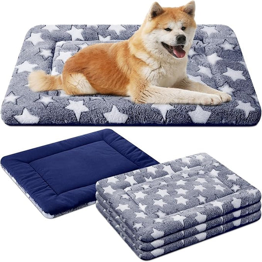 VitalCozy 4 Pcs Winter Dog Crate Pads, Ultra Soft Warm Washable Dog Cat Bed Mat for Pet Crate Comfortable Replaceable Reversible Kennel Pad for Small, Medium, Large Dogs(20 x 30 x 1.6 Inch,Blue)
