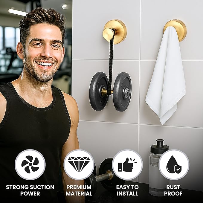 Suction Cup Hooks 4 Pack – Heavy Duty No Drill Bathroom Towel Hooks, Removable Reusable Stainless Steel Shower Wall Hooks for Kitchen, Glass, Door, Bathrobe, Coat & Accessories