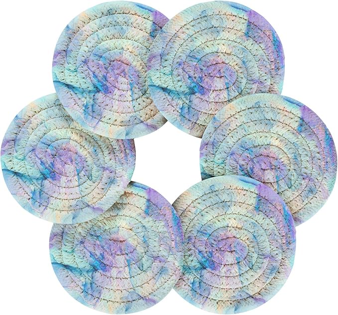 Minimalist Home Decor for Coffee Table, Kitchen, Drink Coasters, Ink Streaks Handmade Cotton Absorbent Coaster Set of 6, Housewarming and Wedding Registry Ideas