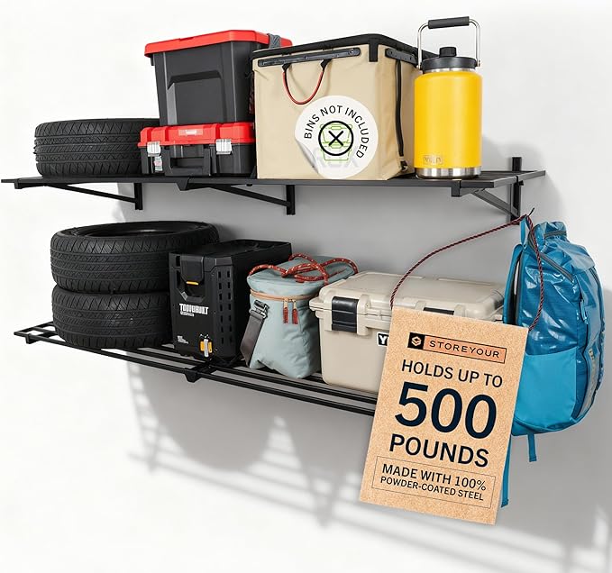 StoreYourBoard Heavy Duty Garage Shelf Wall Mount 1ft x 6ft – Wall-Mounted Shelving for Storage & Organization – Heavy Duty Garage Shelves for Tools, Bins, & Equipment – Holds 200 lbs - Black