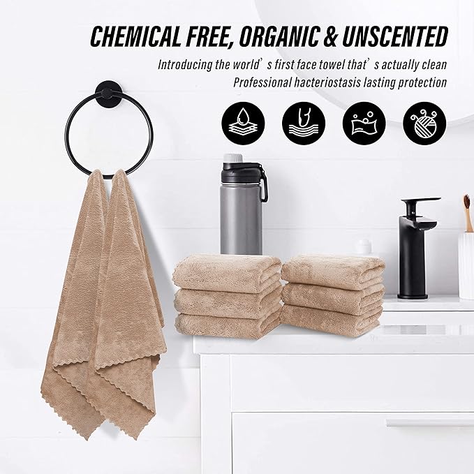 6 Pack Premium Hand Towels - Quick Drying - Microfiber Coral Velvet Highly Absorbent Towels - Multipurpose Use as Hotel, Bathroom, Shower, Spa, Hand Towel 16 x 28 inches (Brown)