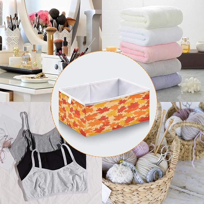 Bolaz Autumn Maple Leaves Pattern Closet Organizers Storage Cubes Storage Bins Shelf Baskets Containers for Home Room Office,Square