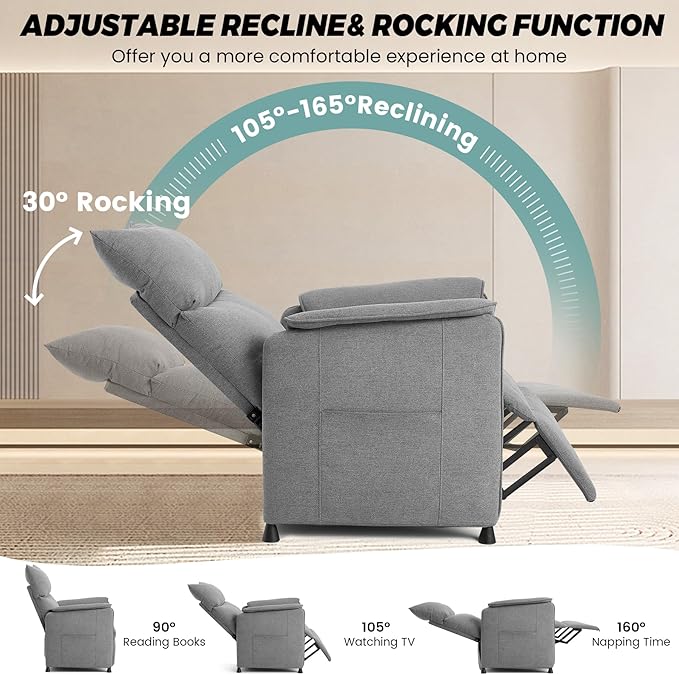 GarveeHome Elertric Recliner Chair with Massage and Heat, Adjustable Single Recliners Sofa with Remote Control Home Theater Seating &Armchair for Living Room/Office (Fabric, Grey)