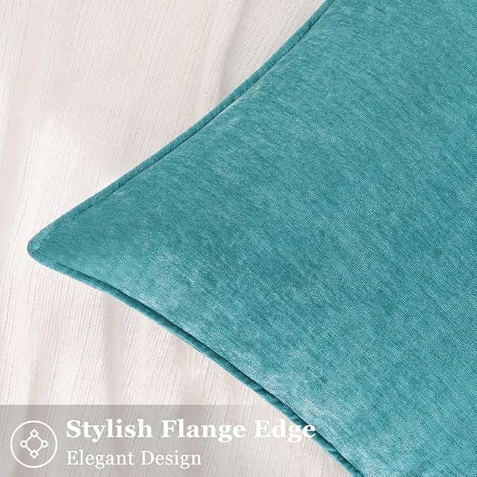 decorUhome Spring Couch Euro Sham Throw Pillow Covers 24x24 Set of 2, Decorative Soft Velvet Modern Cozy Chenille Pillow Cases with Elegant Design for Sofa Bed Living Room Home Decor, Teal